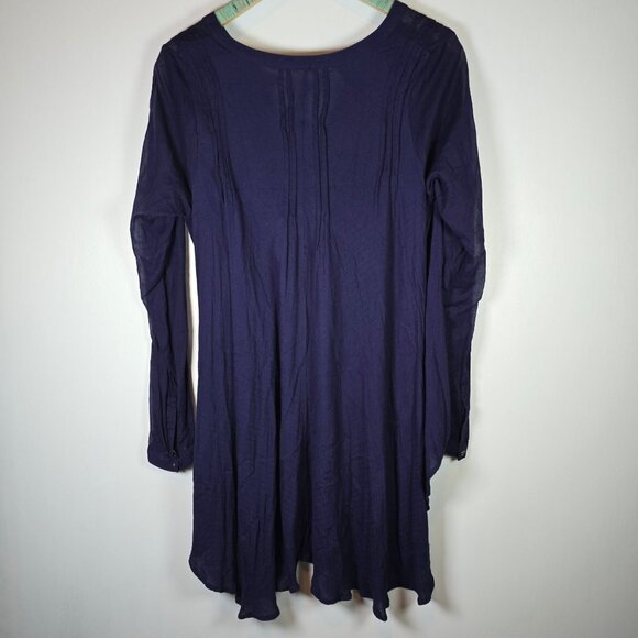 Free People Sisters Of The Moon Sheer Gauzy High Low Blue Button-Up Blouse M - Picture 7 of 8